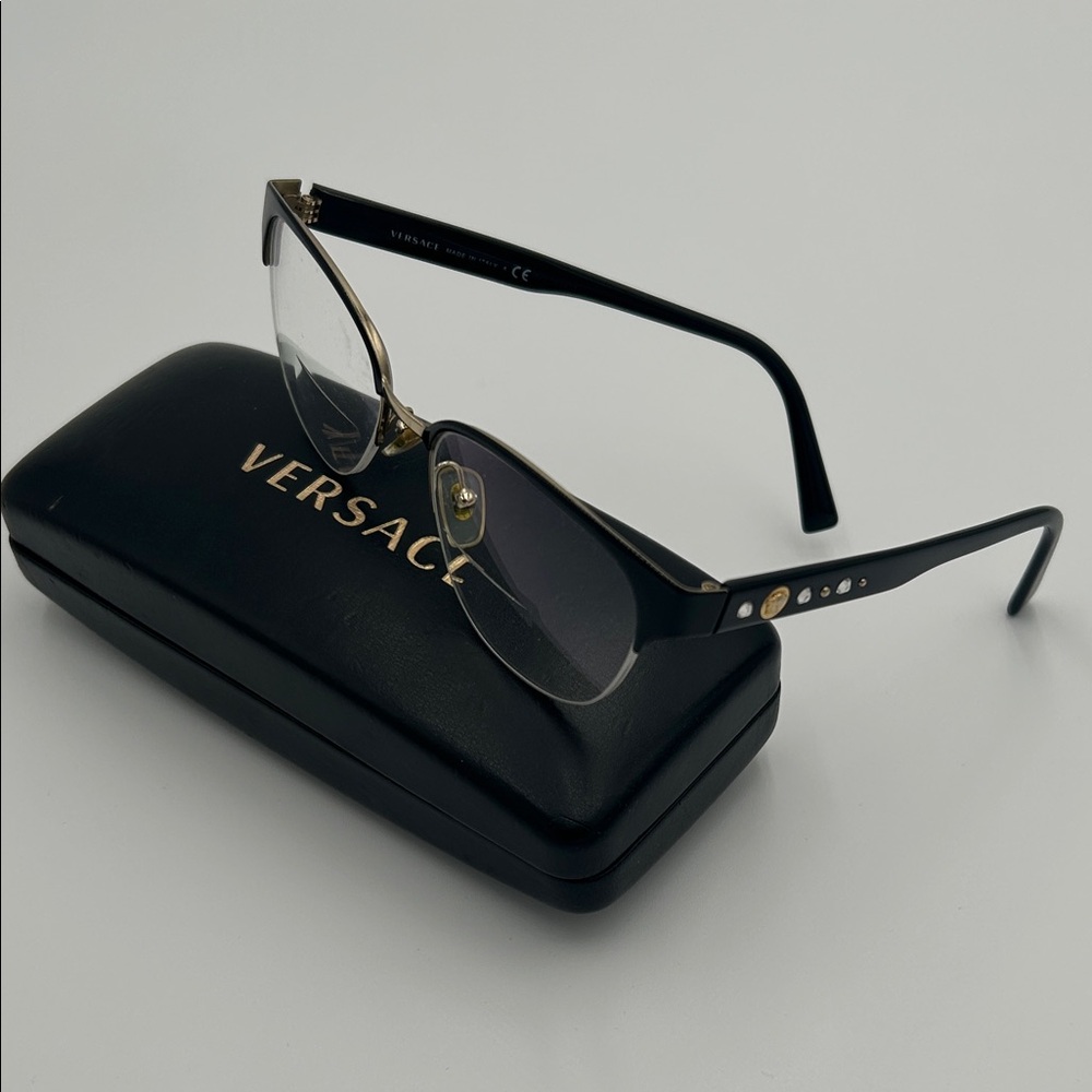 Versace Black and Gold Rimless Half-Frame Sunglasses